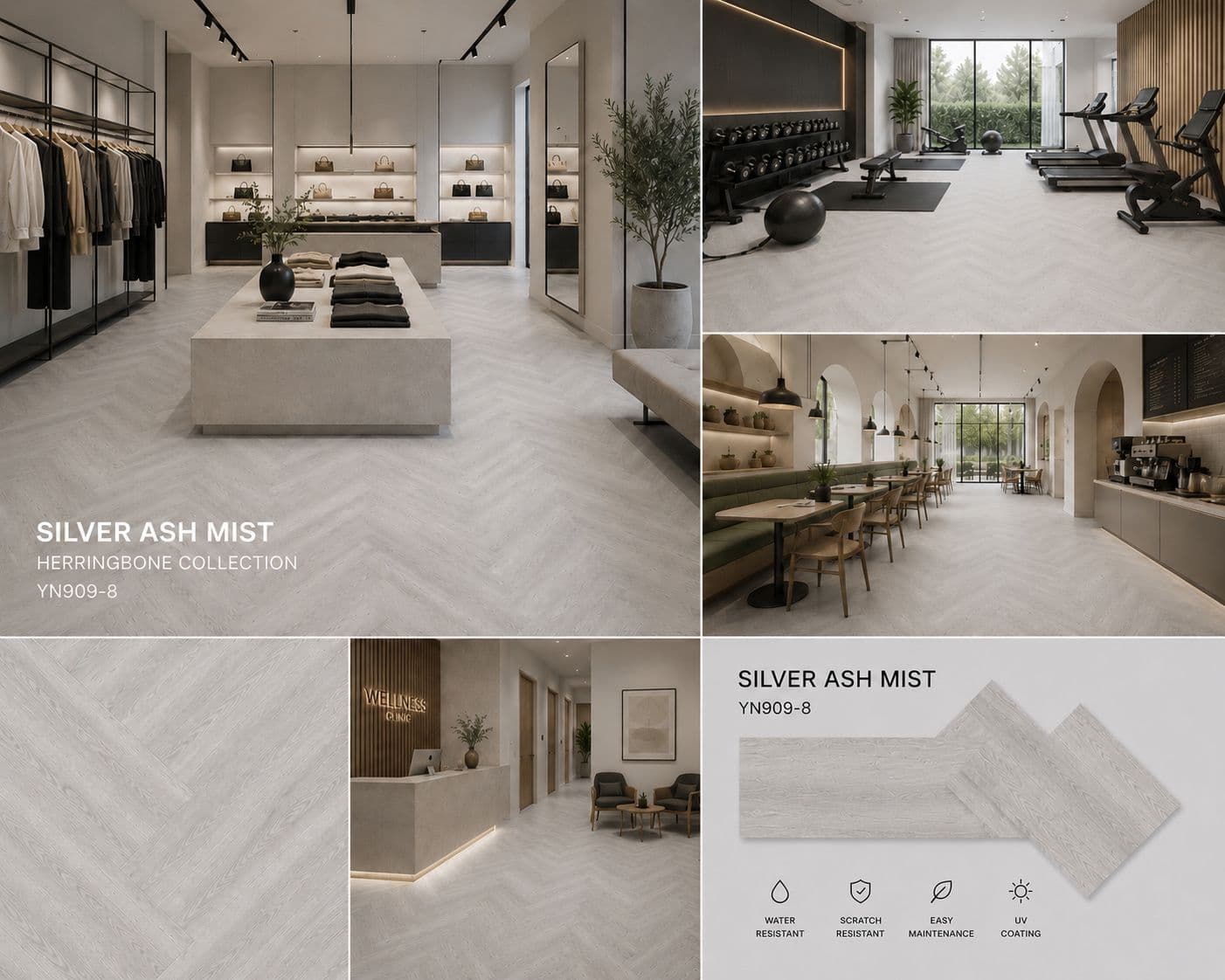 Silver Ash Mist Herringbone hybrid flooring