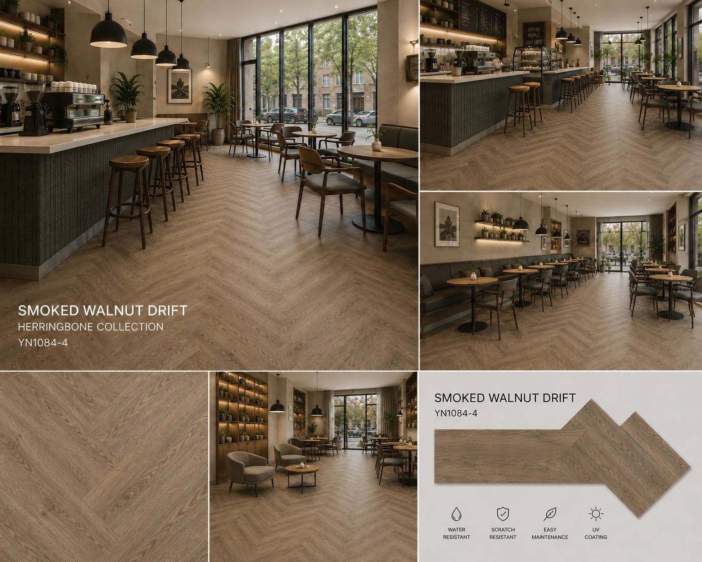 Smoked Walnut Drift Herringbone hybrid flooring